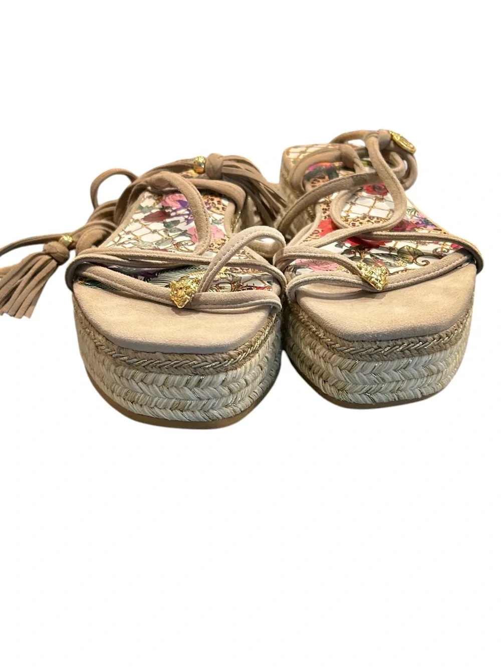 Camilla Colorful Wrap Fair Verona Lace Up Espadrille Wedge Sandals Gold Charm
